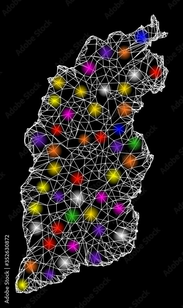 Poster web mesh vector map of shanxi province with glare effect on a black background. abstract lines, ligh