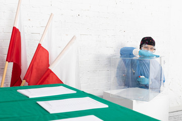 Fototapeta na wymiar Disinfection of the room and the ballot box just before the election of the President of Poland.