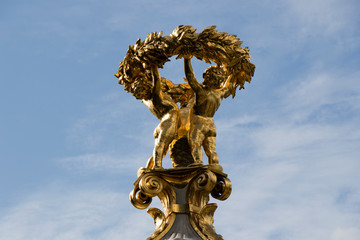Fototapeta na wymiar Statue in Berlin. Memorial to the classical composers Ludwig van Beethoven, Joseph Haydn and Wolfgang Amadeus Mozart in Berlin