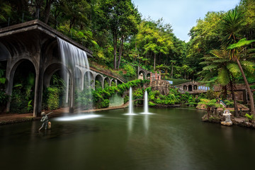 Beautiful waterfall at Monte Palace Tropical Garden in Funchal, Madeira