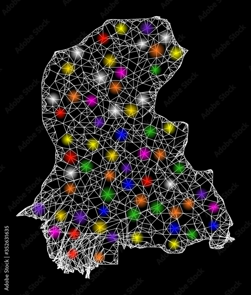 Poster web mesh vector map of sindh province with glitter effect on a black background. abstract lines, lig