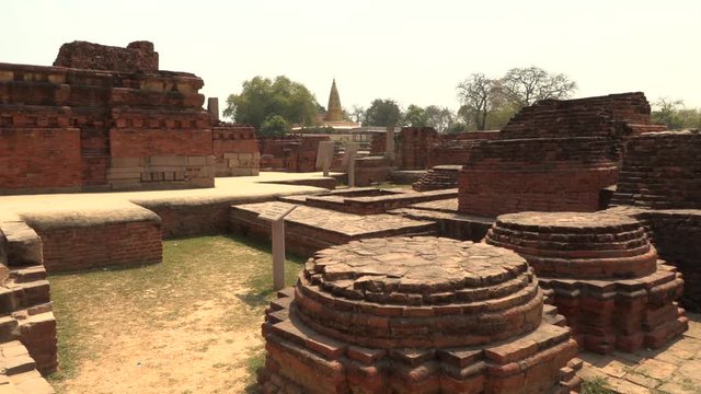 Dharmarajika Stupa near Dhamekh Stupa at Sarnath, Buddha place, Varanasi, India, 4k footage video