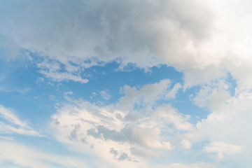 Blue sky and cloud on summer daytime, abstract wallpaper background of sky atmosphere, cloudy clear and bright beauty space outdoor nature, high view scenic landscape on summer season weather climate