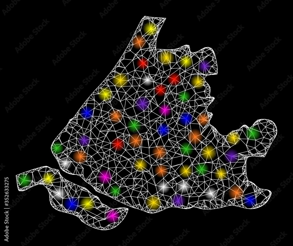 Poster web mesh vector map of south holland with glitter effect on a black background. abstract lines, ligh