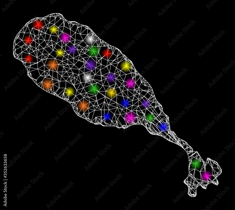 Poster web mesh vector map of st kitts island with glare effect on a black background. abstract lines, ligh