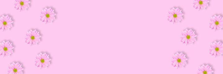 Monochrome pink flower floral long banner or poster.