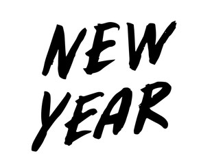 New year brush hand lettering, isolated on white background. Vector sign.