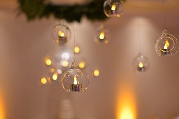 Decoration of wedding lamps with candles.