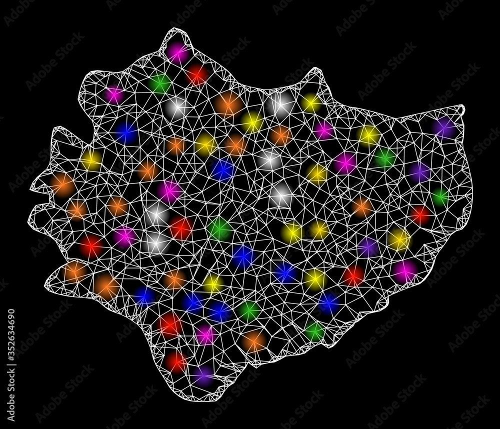 Poster web mesh vector map of swietokrzyskie province with glare effect on a black background. abstract lin