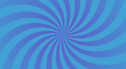 Sunburst background with blue ray. Spiral curved rotating background with rays.