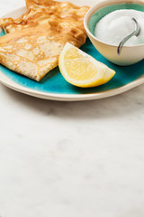 Shrove Tuesday pancakes with lemon