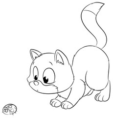 Niedliche Katze mit Marienkäfer - Vektor-Illustration