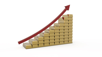 Obraz premium High graph of the gold price. 3D rendering. Stock image.