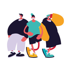 Urban men cartoons with masks and casual cloth vector design