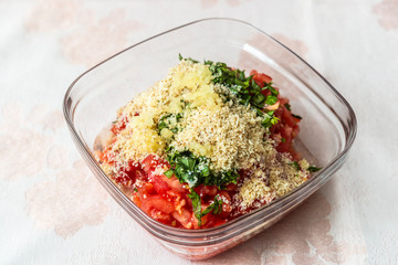 Homemade vegetables salad with cheese