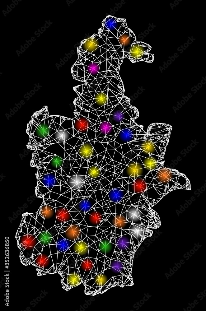 Poster web mesh vector map of tianjin municipality with glare effect on a black background. abstract lines,