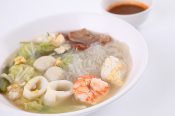 Local food , Thai sukiyaki soup isoated in white background street food