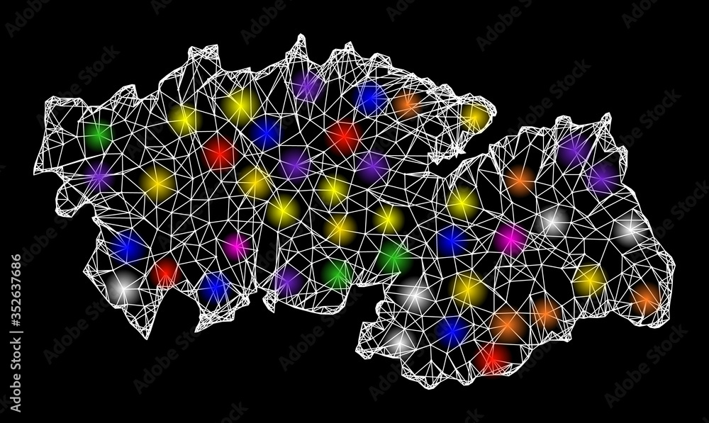Poster web mesh vector map of toledo province with glare effect on a black background. abstract lines, ligh