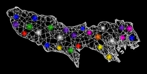 Web mesh vector map of Tokyo Prefecture with glare effect on a black background. Abstract lines, light spots and points form map of Tokyo Prefecture constellation.