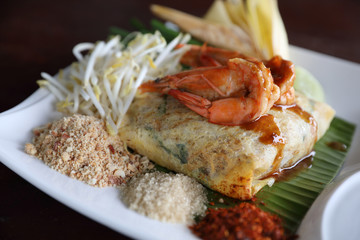 Local Thai food pad thai fried noodle with shrimp