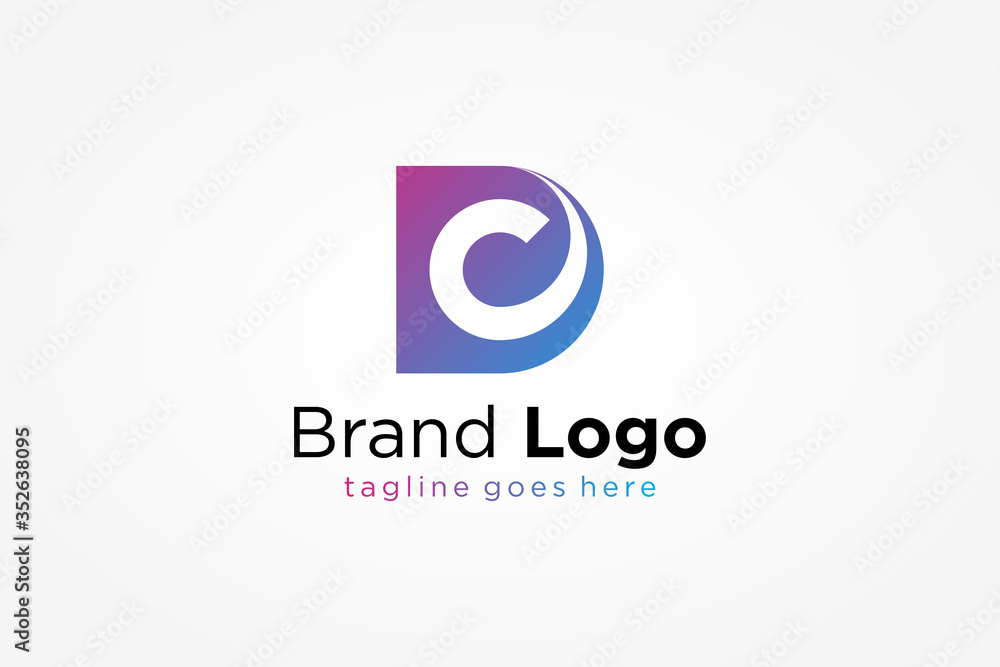 Poster abstract initial letter d and c logo. purple blue gradient shape with negative space c letter inside