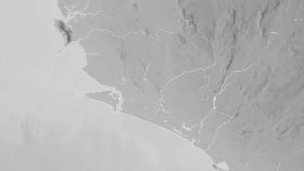 Southern, Sierra Leone - outlined. Grayscale