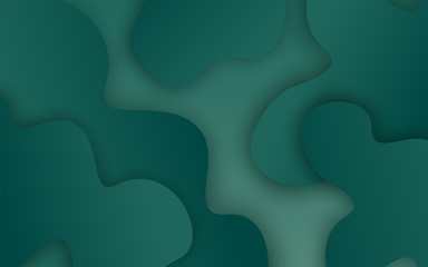 Green abstract fluid illustration with waves shadows layers and copy space. Vector background