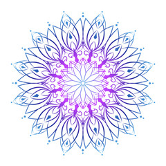 Colorful mandala ornament. Blue, pink, lilac, violet, purple colors.	

