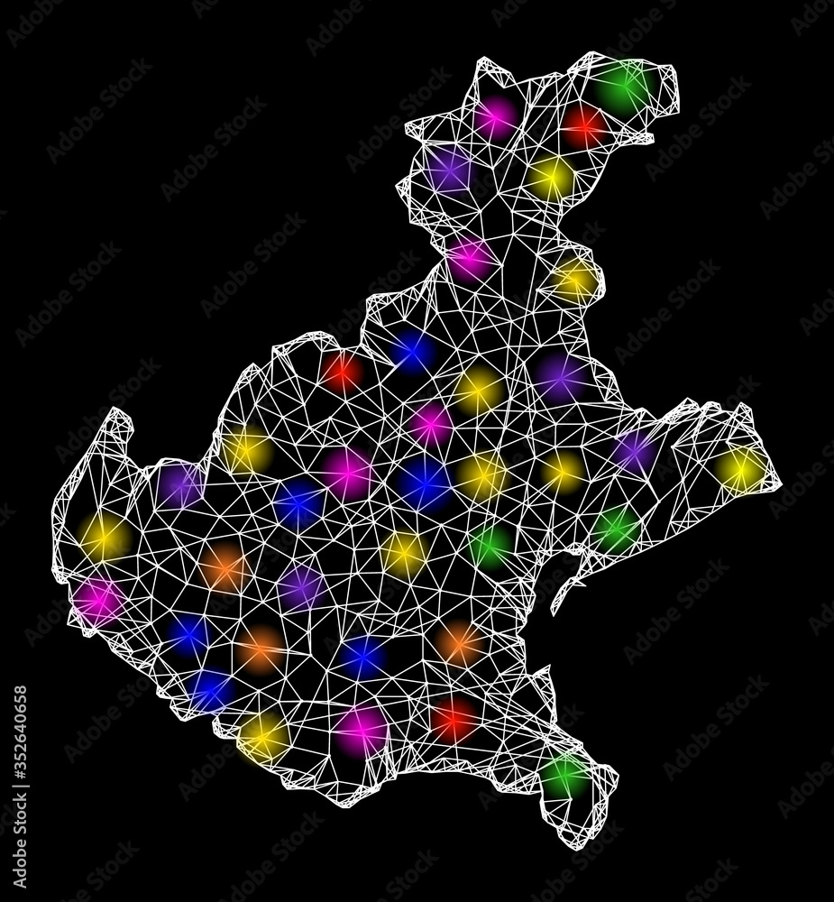 Poster web mesh vector map of veneto region with glare effect on a black background. abstract lines, light 