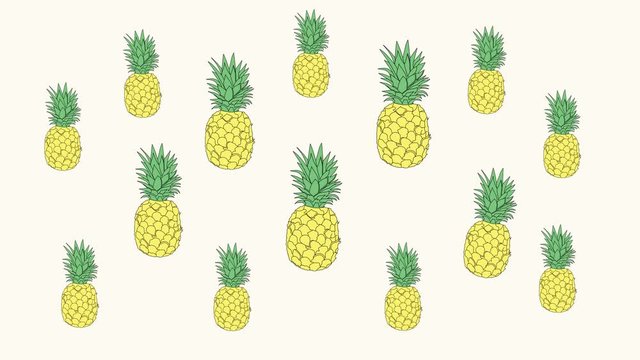 Bright funny light background with dancing yellow and green pineapples. Vj clip. Fruit billboard background.