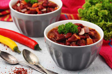 Two bowls with traditional Georgian dish - lobio