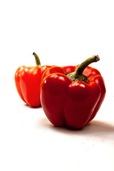 Composition of isolated fresh harvest Bulgarian pepper on a wtite backround