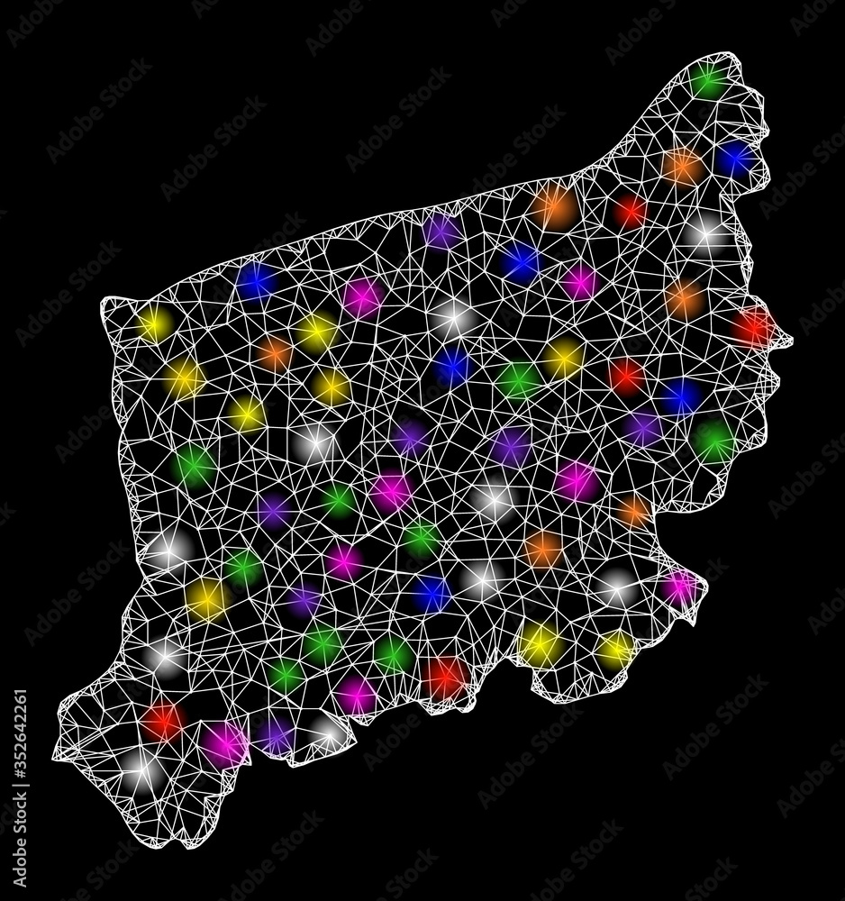 Poster web mesh vector map of west pomerania province with glare effect on a black background. abstract lin
