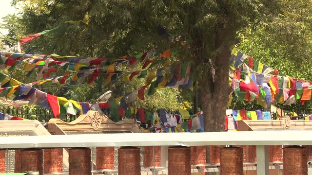 Tibetan prayer flags hanging in Sarnath, Varanasi, India, 4k footage video