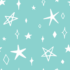 Obraz premium Vector seamless pattern with cute little stars. Hand drawn, doodle style. Design for fabric, wrapping, stationery, wallpaper, textile