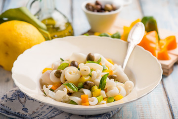 sepia salad with capsicum black olives and basil