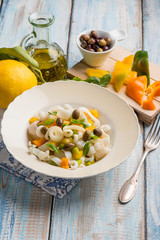 sepia salad with capsicum black olives and basil