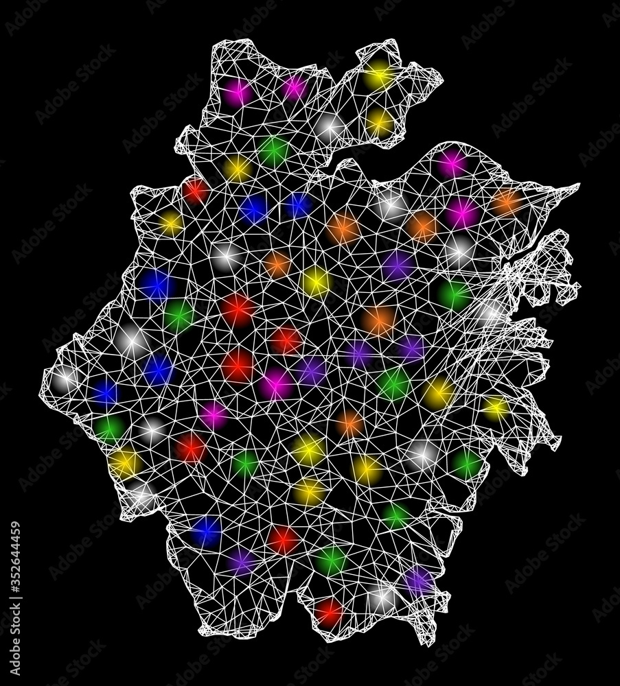 Poster web mesh vector map of zhejiang province with glare effect on a black background. abstract lines, li