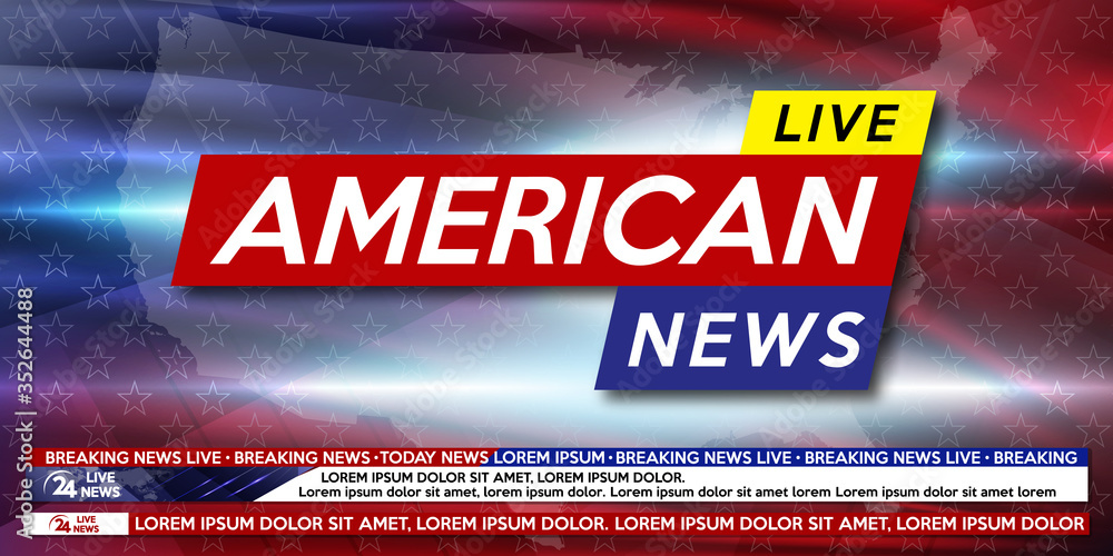 Sticker background screen saver on american breaking news. breaking news live on usa map background.