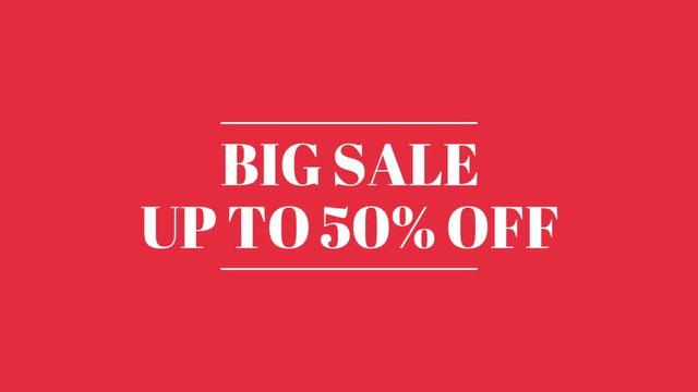 big sale up to 50% off  tag animation motion graphic. Promo banner, badge, sticker. animated royalty free stock footage. 4K video.