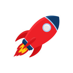 Naklejka na ściany i meble Cartoon rocket space ship take off, isolated vector illustration. Simple spaceship icon