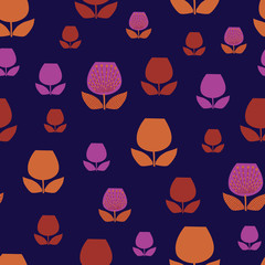 Retro tulip floral. Vector repeat. Great for home decor, wrapping, scrapbooking, wallpaper, gift, kids, apparel. 
