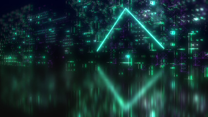 Cyber technology futuristic background. Neon retro style illustration