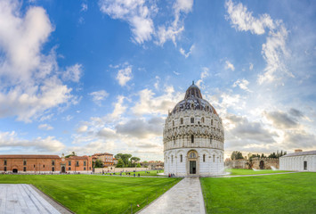 Fototapeta na wymiar Panoramic view of the Baptistery of Pisa, Italy.