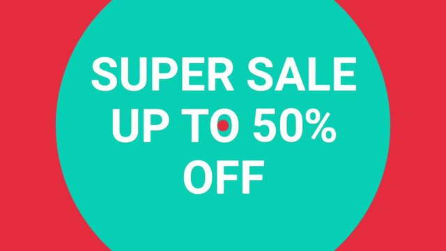 super sale up to 50% off tag animation motion graphic. Promo banner, badge, sticker. animated royalty free stock footage. 4K video.