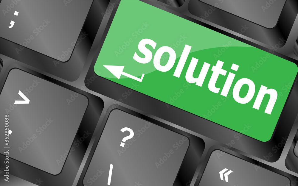 Poster computer keyboard with solution support key. business concept