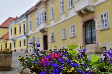 Fototapeta na wymiar Barock Häuser in Győr Altstadt, Ungarn