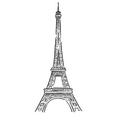 Eiffel tower in Paris. Sketch drawing Eiffel tower. Vector.