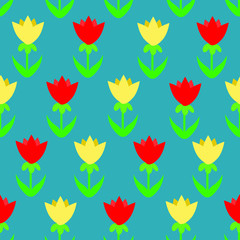 Fototapeta na wymiar Pattern of red and yellow flowers on a blue background