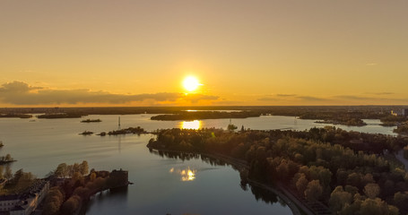 Fototapeta premium Aerial view of Finland at Sunset.